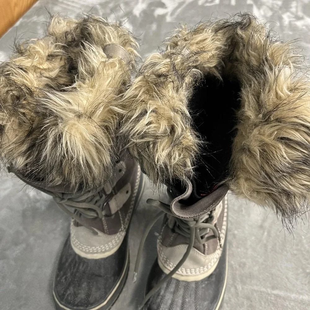 Sorel Joan Of Arctic Boots Womens Size 7 Brown Waterproof Faux Fur Snow Winter